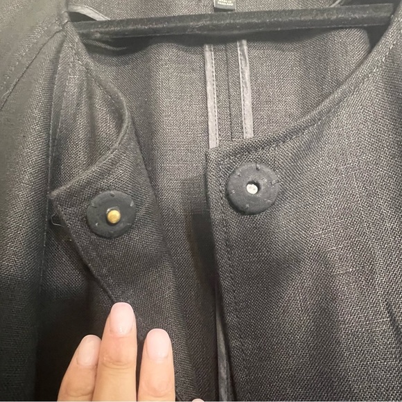 Talbots Woman 2X Pure Irish Linen Long Blazer Coat Topper Black Single Button - Picture 7 of 11
